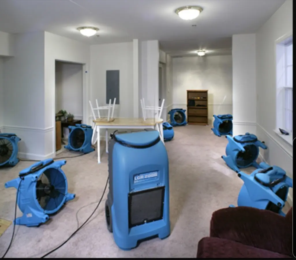 Air movers and dehumidifier setup for Water Damage Restoration in Shelley